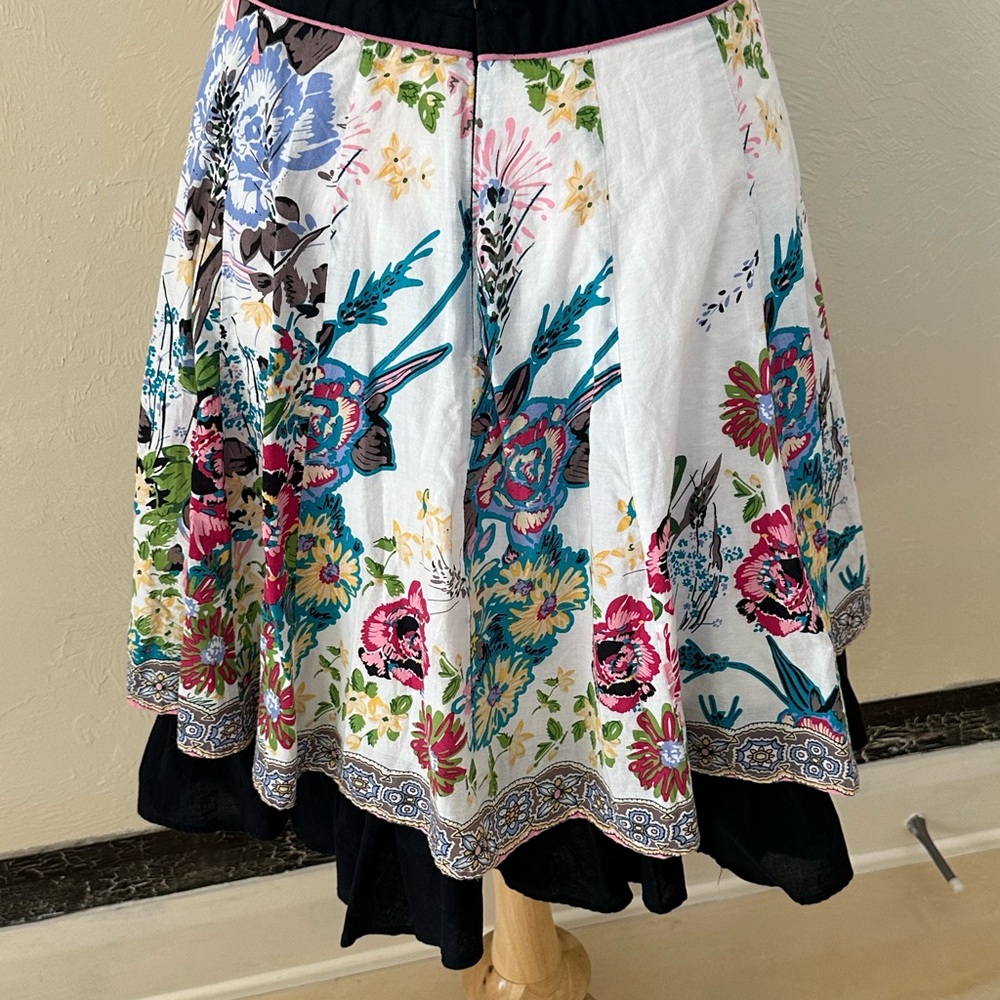 Modbe Floral Skater Skirt XS Cottagecore Boho Garden Print Cotton Ruffle Hem - Picture 4 of 10